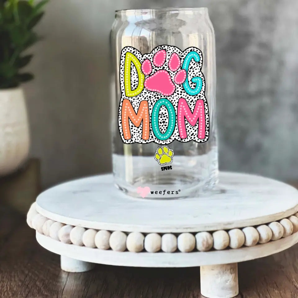 Dog Mom - Dog Names Personalized Custom 16oz Libbey Glass Can Cup - Weefers