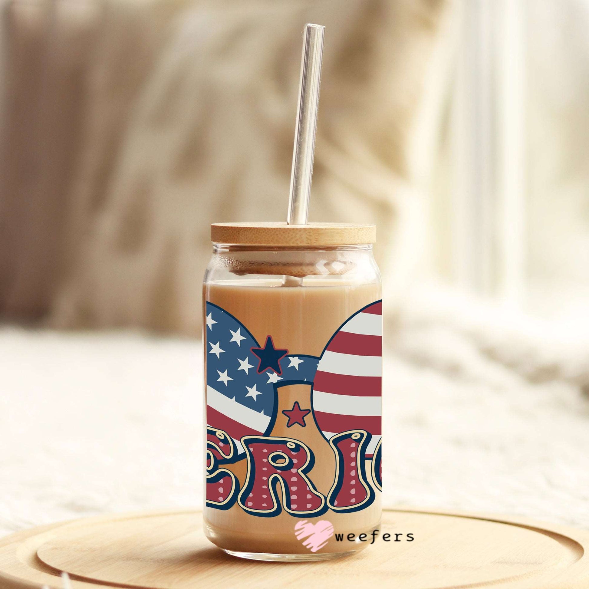 4th of July Sunglasses America 16oz Libbey Glass Can UV DTF or Sublimation Wrap - Decal - Weefers