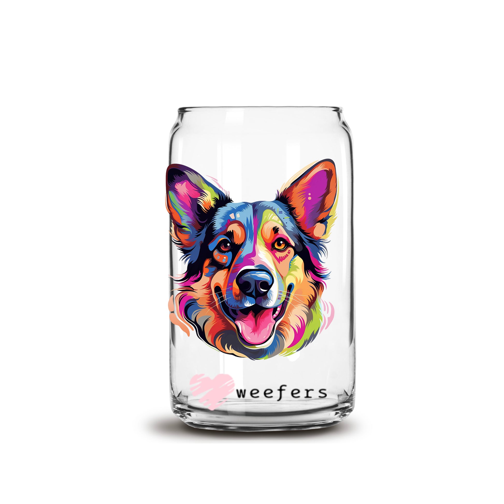 German Shepherd Colorful Watercolor 16oz Libbey Glass Can UV DTF or Sublimation Wrap - Decal - Weefers