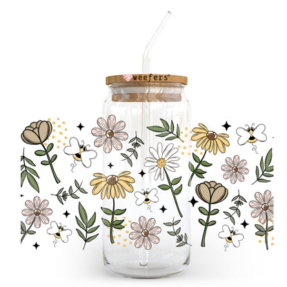 Bees And Daisies 20oz Libbey Glass Can, 34oz Hip Sip, 40oz Tumbler, 24oz Cold Cup UV DTF or Sublimation Decal Transfer - Weefers