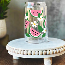 Load image into Gallery viewer, a glass jar with watermelon and daisies painted on it

