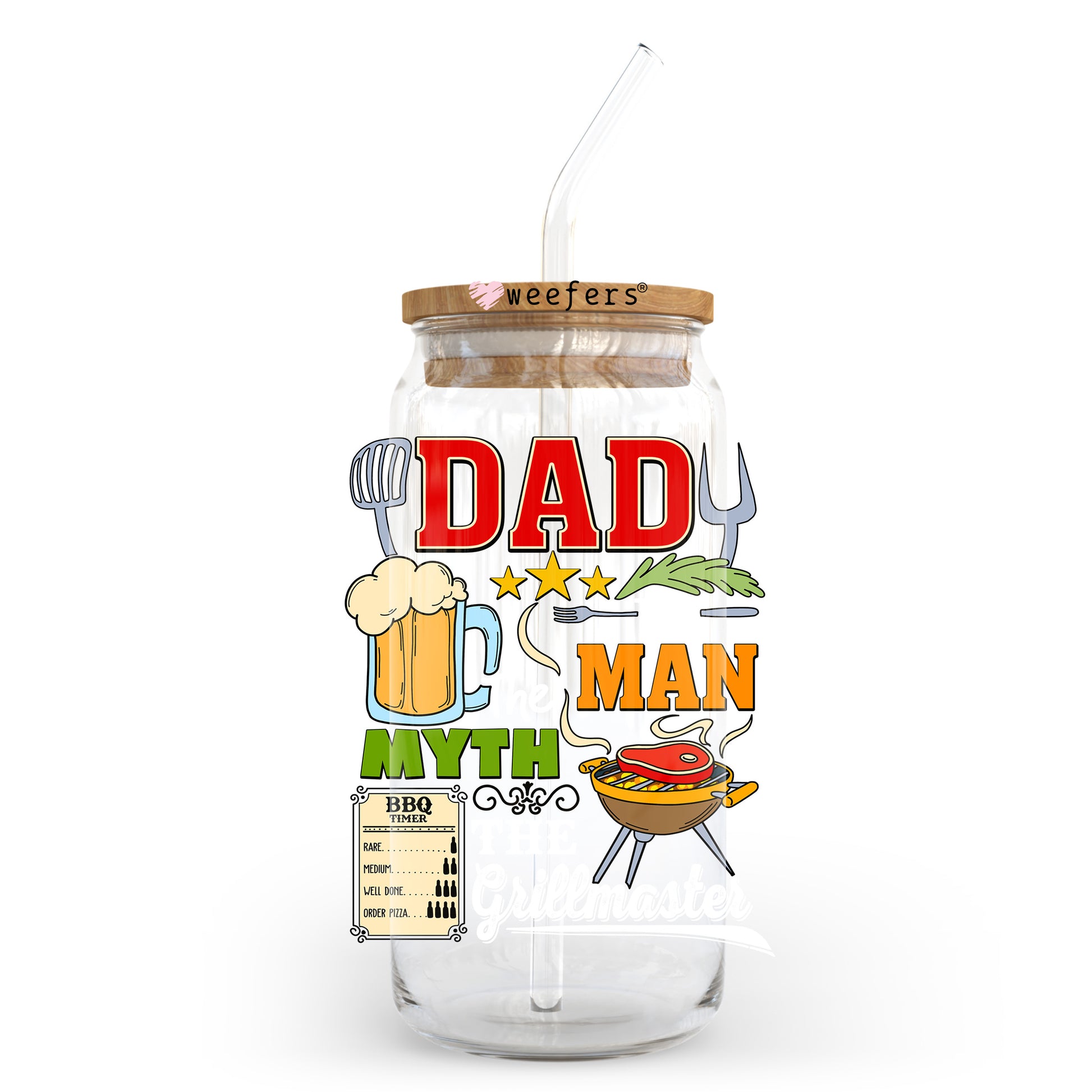 Dad the Man the Myth the Grillmaster White 20oz Libbey Glass Can, 34oz Hip Sip, 40oz Tumbler, 24oz Cold Cup UV DTF or Sublimation Decal Transfer - Weefers