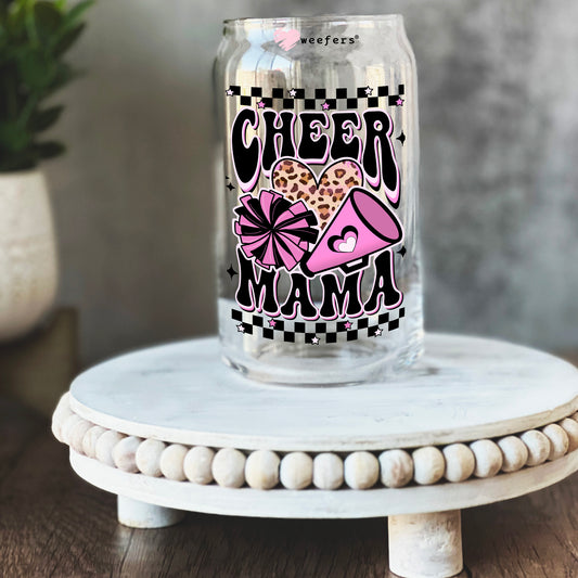 Cheer Mama Pink and Black 16oz Libbey Glass Can UV DTF or Sublimation Wrap - Decal - Weefers