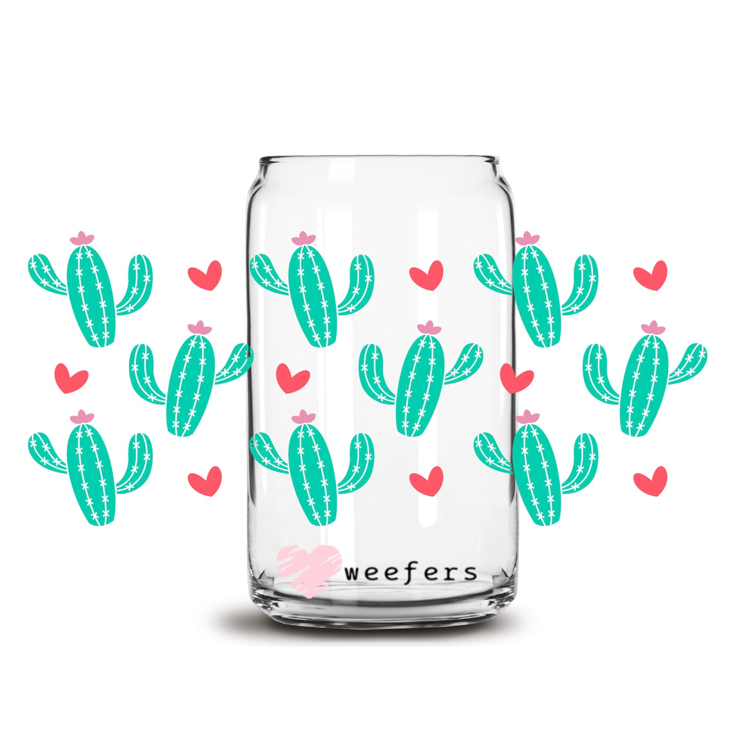 Cactus Hearts 16oz Libbey Glass Can UV DTF or Sublimation Wrap Decal Transfer - Weefers