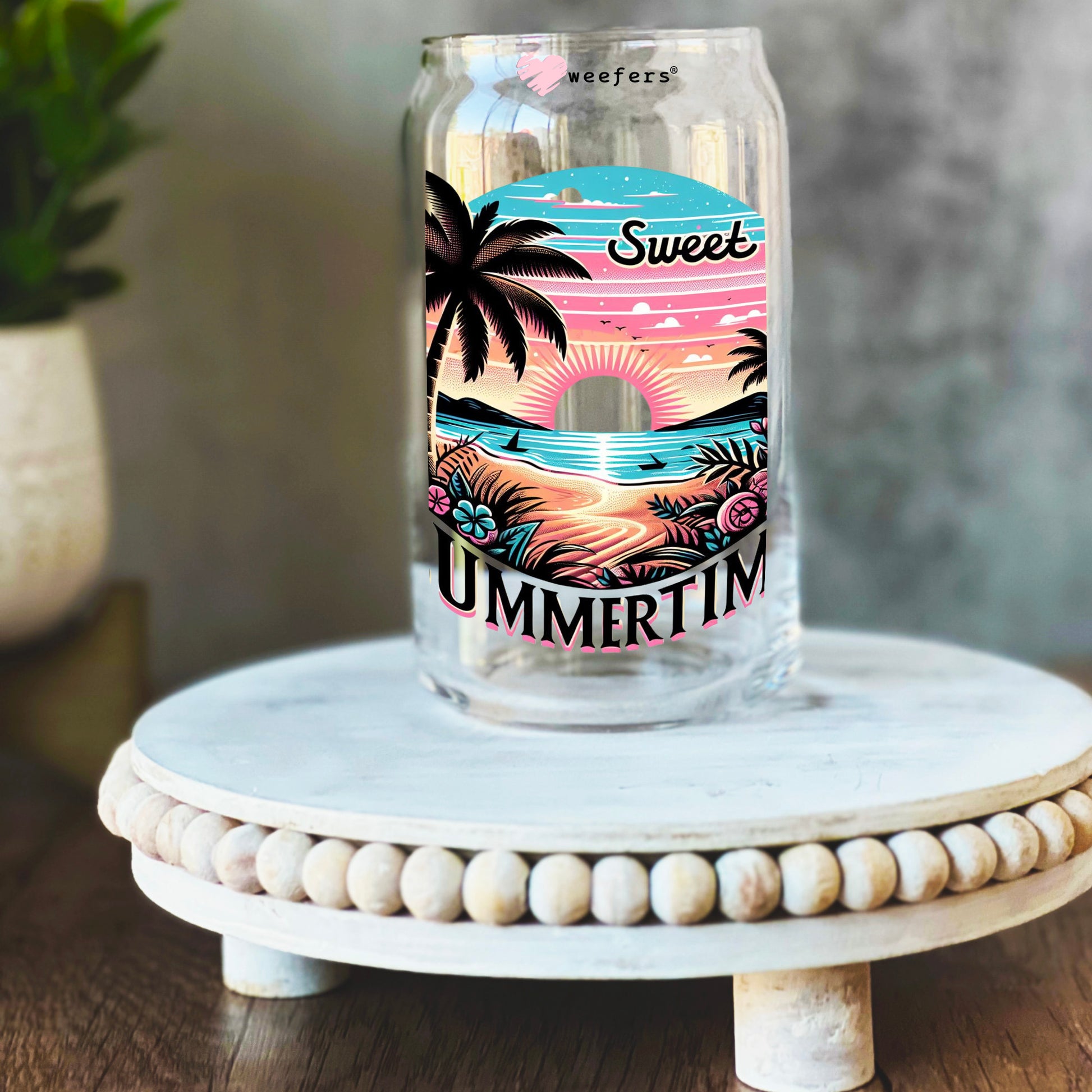 Sweet Summertime Sunset 16oz Libbey Glass Can UV DTF or Sublimation Wrap - Transfer - Weefers