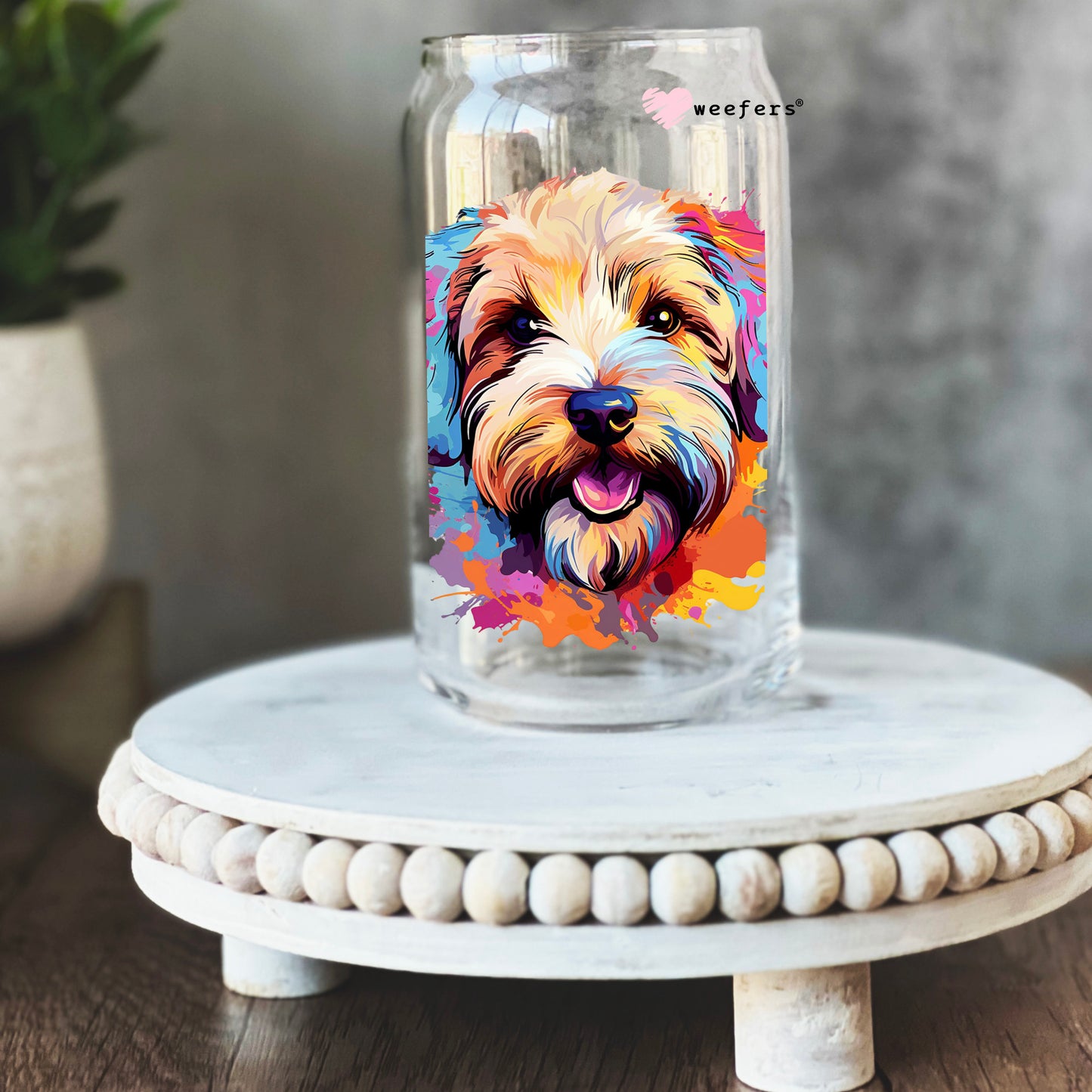 Soft Coated Wheaten Terrier Colorful Watercolor 16oz Libbey Glass Can UV DTF or Sublimation Wrap - Decal - Weefers