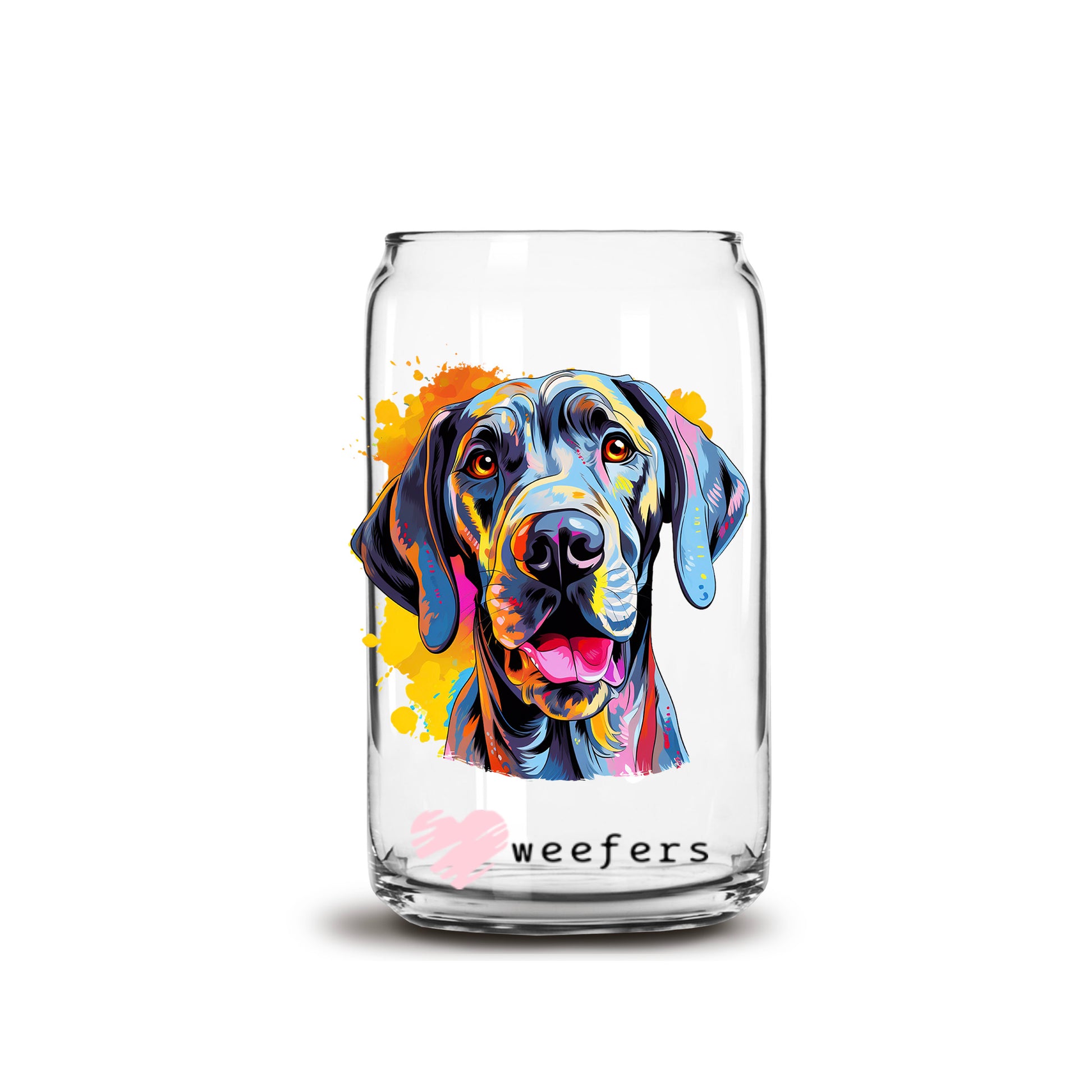 Great Dane Colorful Watercolor 16oz Libbey Glass Can UV DTF or Sublimation Wrap - Decal - Weefers