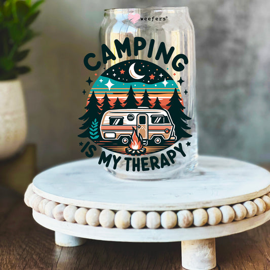 Camping is My Therapy 16oz Libbey Glass Can UV DTF or Sublimation Wrap Decal Transfer - Weefers