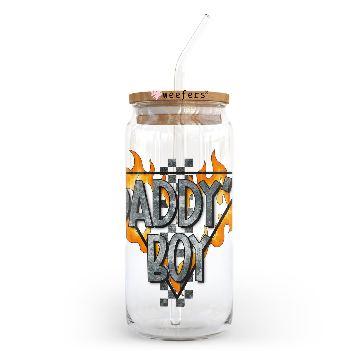 Daddy's Boy Flames 20oz Libbey Glass Can UV DTF or Sublimation Decal Transfer - Weefers