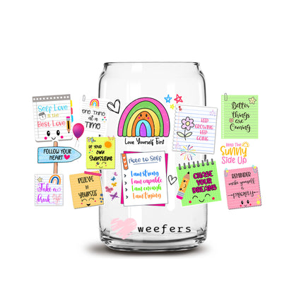 Love Yourself First 16oz Libbey Glass Can UV DTF or Sublimation Wrap - Transfer - Weefers