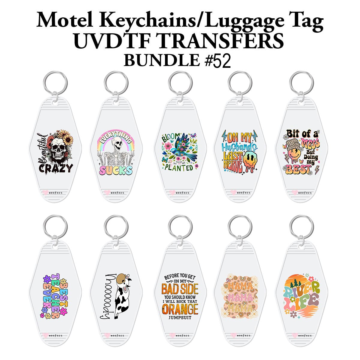 (10) Retro Motel Keychain/Luggage Finder UV DTF Transfers - Decal Bundle #52 - Weefers