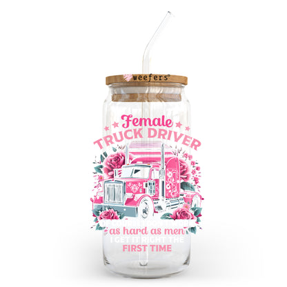 Female Truck Driver 20oz Libbey Glass Can UV DTF or Sublimation Wrap - Decal Transfer - Weefers