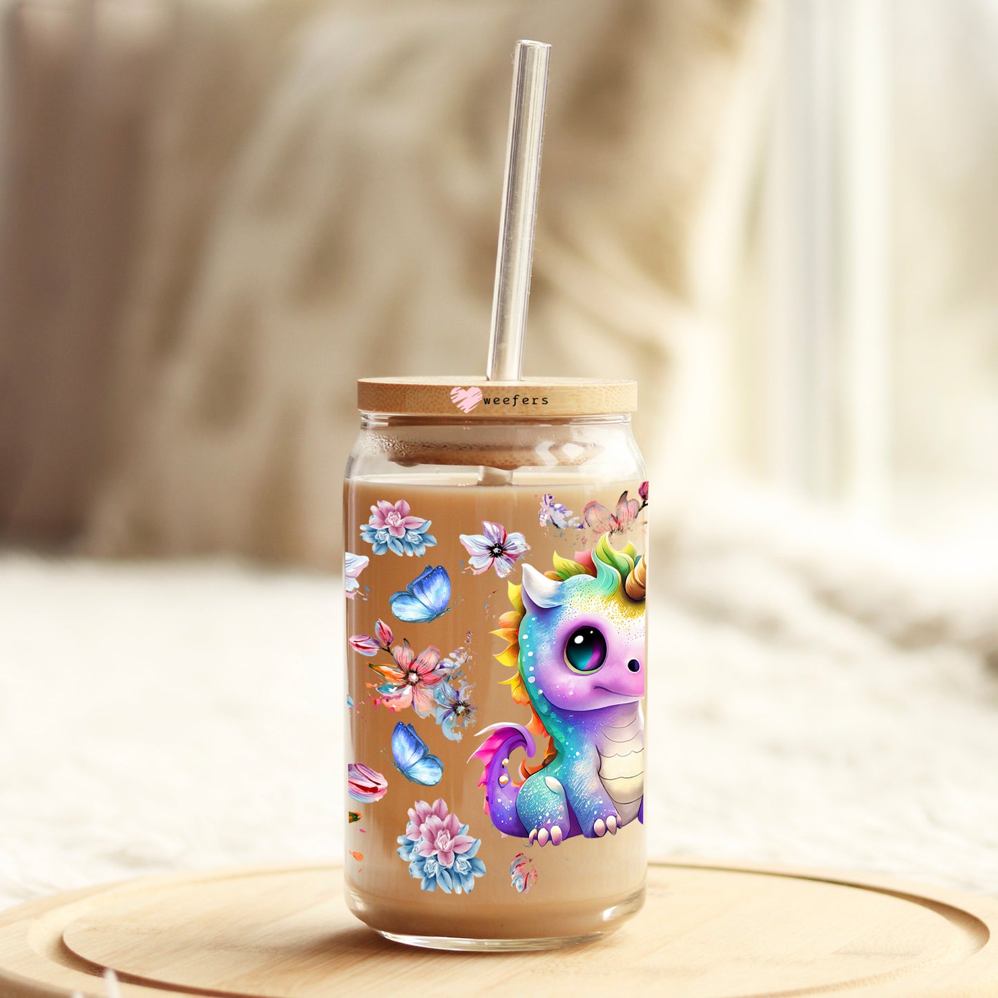 Cute Dragon 16oz Libbey Glass Can UV DTF or Sublimation Wrap - Transfer - Weefers