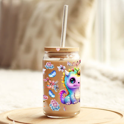 Cute Dragon 16oz Libbey Glass Can UV DTF or Sublimation Wrap - Transfer - Weefers