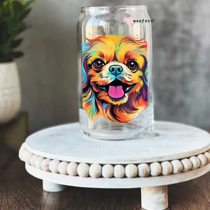 Pekingese Colorful Watercolor 16oz Libbey Glass Can UV DTF or Sublimation Wrap - Decal - Weefers