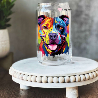 American Staffordshire Terrier Colorful Watercolor 16oz Libbey Glass Can UV DTF or Sublimation Wrap - Decal - Weefers