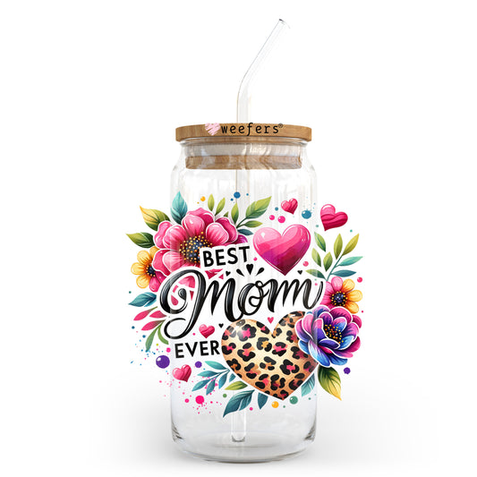 Best Mom Ever Cheetah Heart 20oz Libbey Glass Can UV DTF or Sublimation Wrap - Decal - Weefers