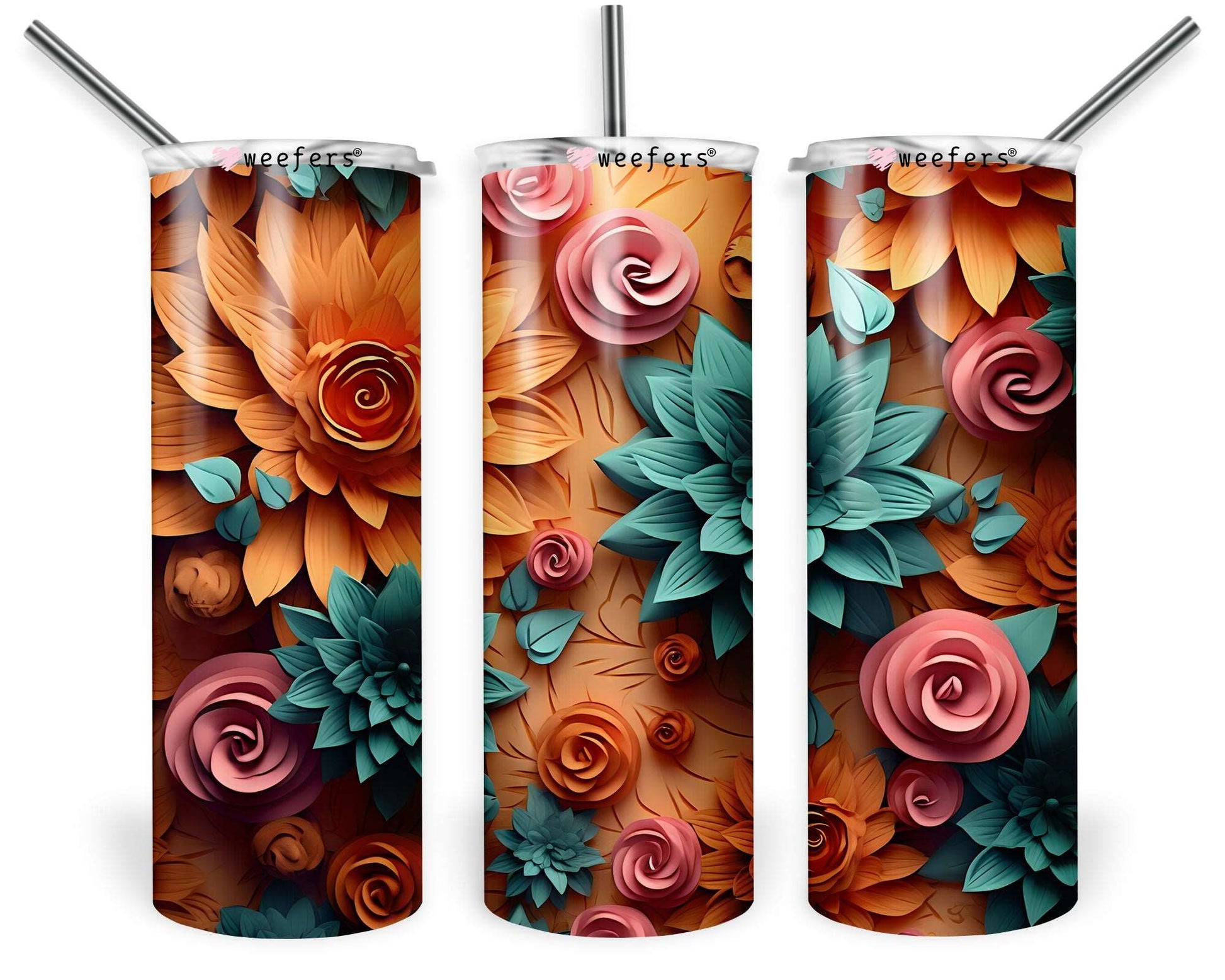 20oz Skinny Tumbler Wrap - 3D Rust Autumn Teals - Weefers