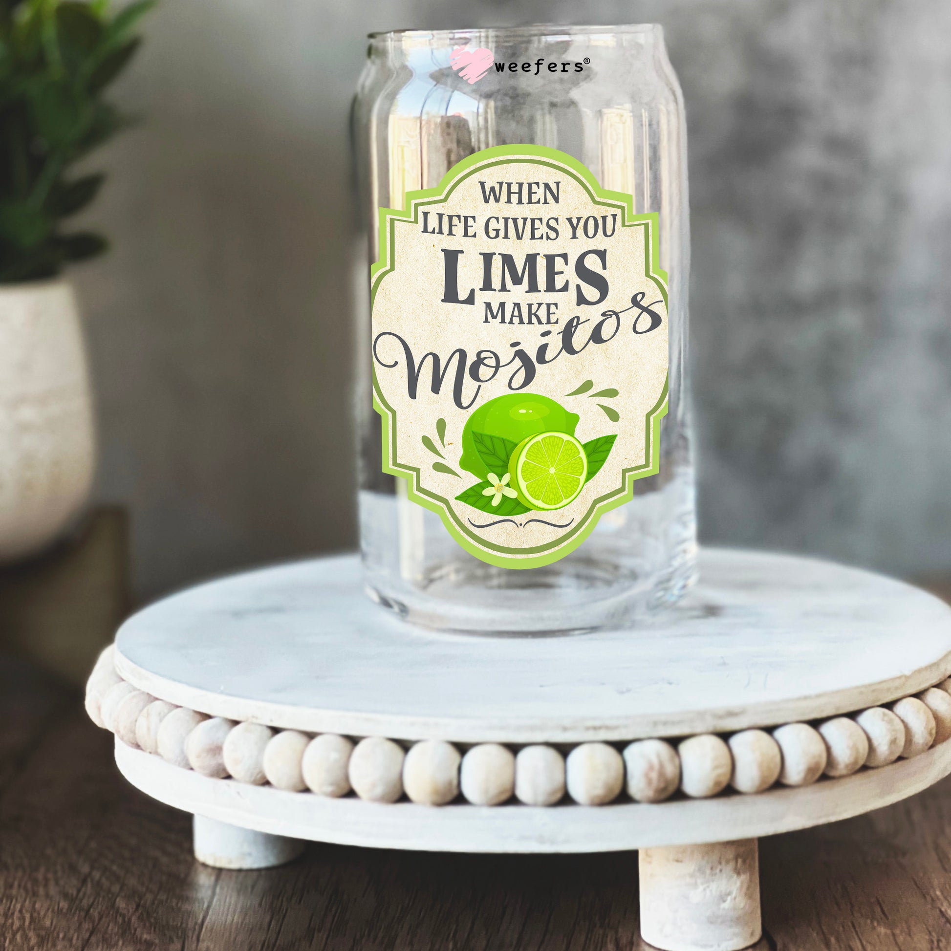 When Life Gives You Limes Make Mojitos 16oz Libbey Glass Can UV DTF or Sublimation Wrap - Decal Transfers - Weefers