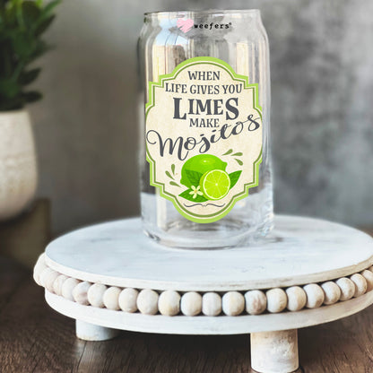 When Life Gives You Limes Make Mojitos 16oz Libbey Glass Can UV DTF or Sublimation Wrap - Decal Transfers - Weefers