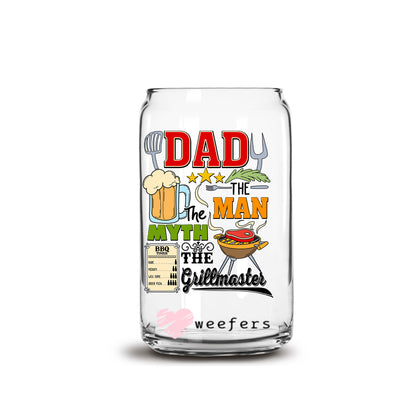 Dad the Man the Myth the Grillmaster Black 16oz Libbey Glass Can UV DTF or Sublimation Decal Transfer - Weefers