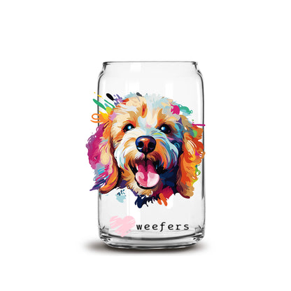 Poodle Colorful Watercolor 16oz Libbey Glass Can UV DTF or Sublimation Wrap - Decal - Weefers