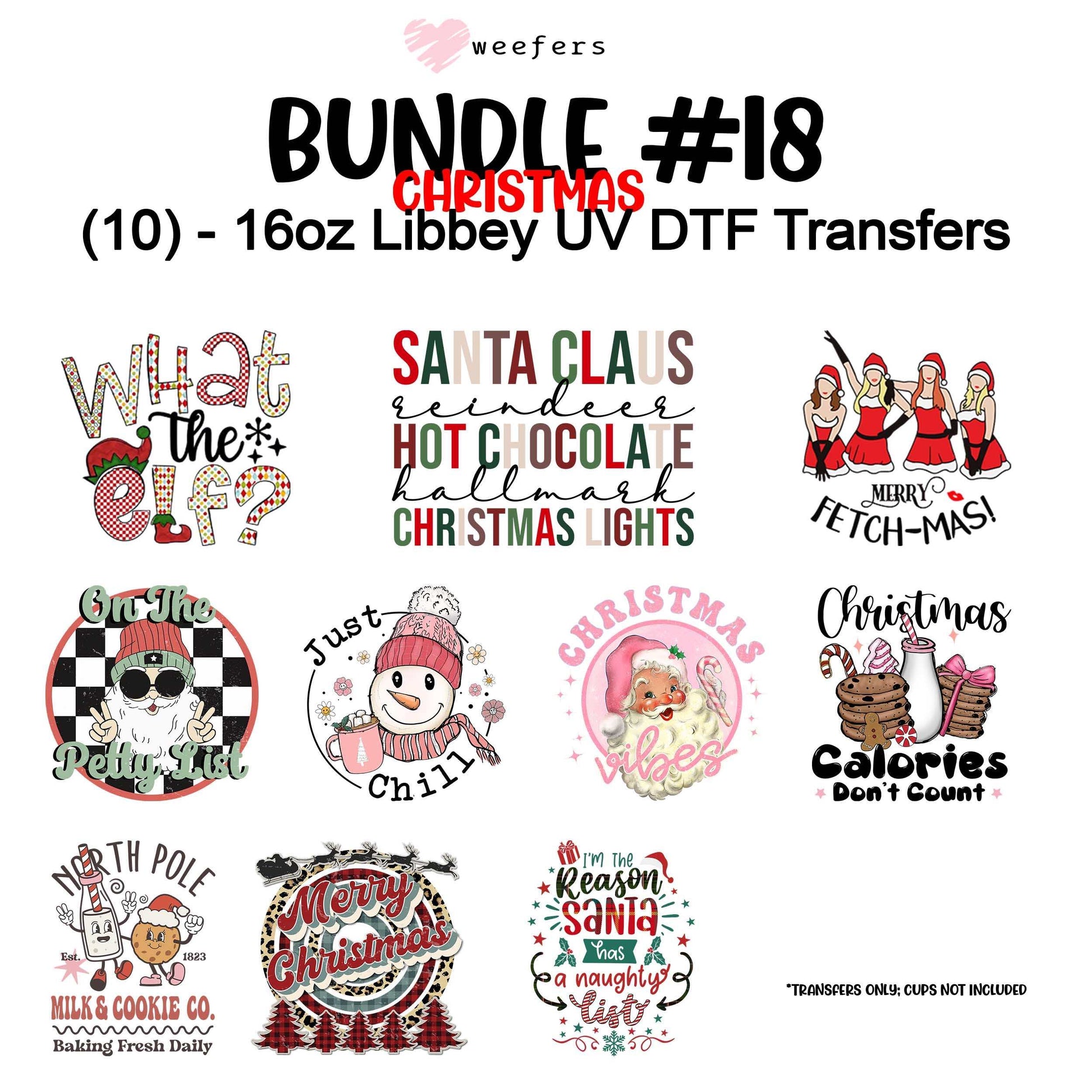 (10) Christmas Funny Quotes Bundle #18 16oz Libbey Glass Can UV DTF or Sublimation Wrap - Decal - Weefers