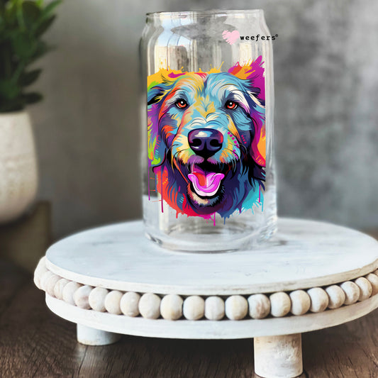 Irish Wolfhound Colorful Watercolor 16oz Libbey Glass Can UV DTF or Sublimation Wrap - Decal - Weefers