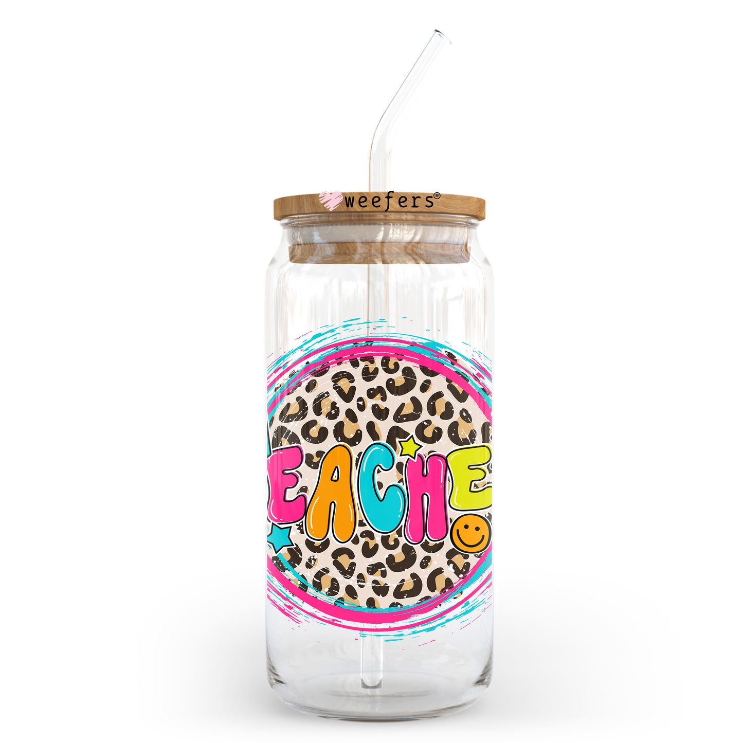 Teacher Leopard 20oz Libbey Glass Can UV DTF or Sublimation Decal Transfer - Weefers