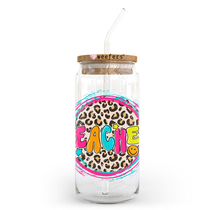 Teacher Leopard 20oz Libbey Glass Can UV DTF or Sublimation Decal Transfer - Weefers