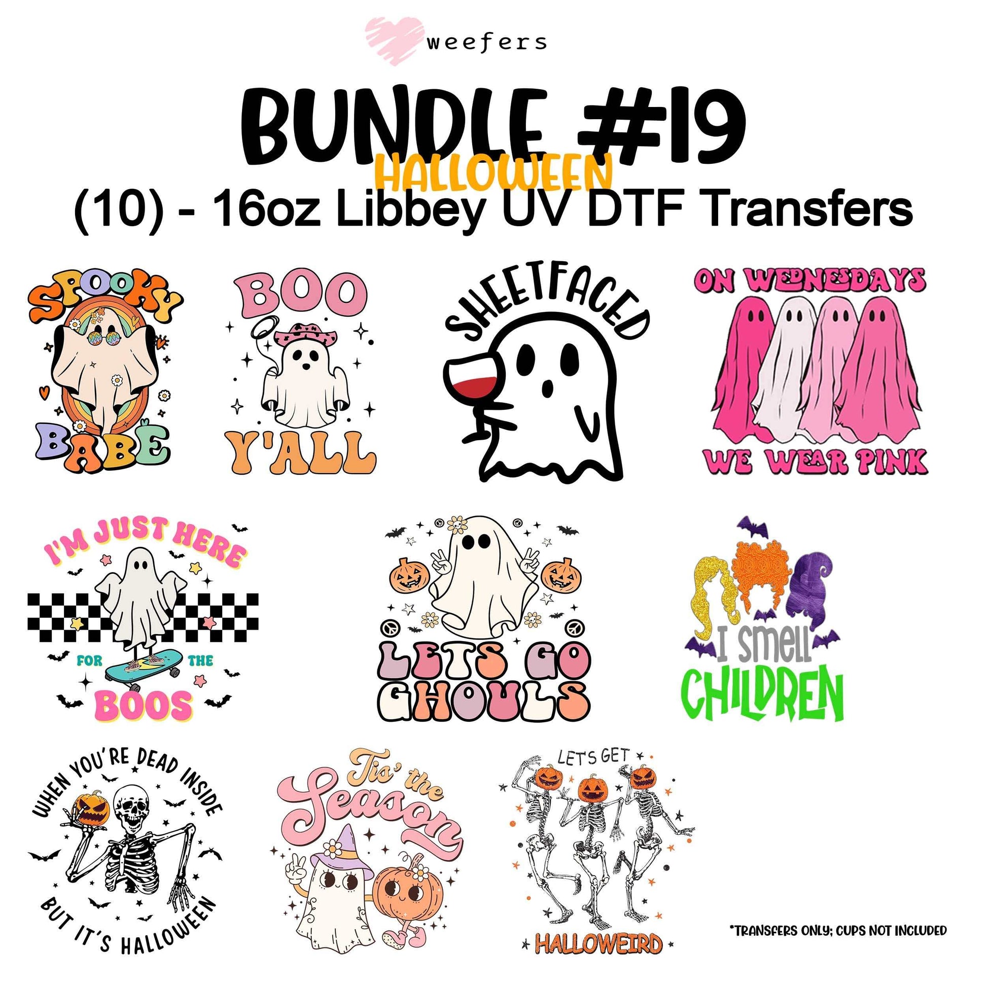 (10) Halloween Bundle #19 16oz Libbey Glass Can UV DTF or Sublimation Wrap - Decal - Weefers