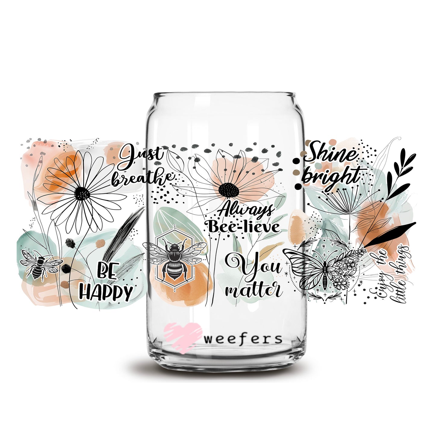 Positive Talk Quotes 16oz Libbey Glass Can UV DTF or Sublimation Wrap Transfer - Weefers