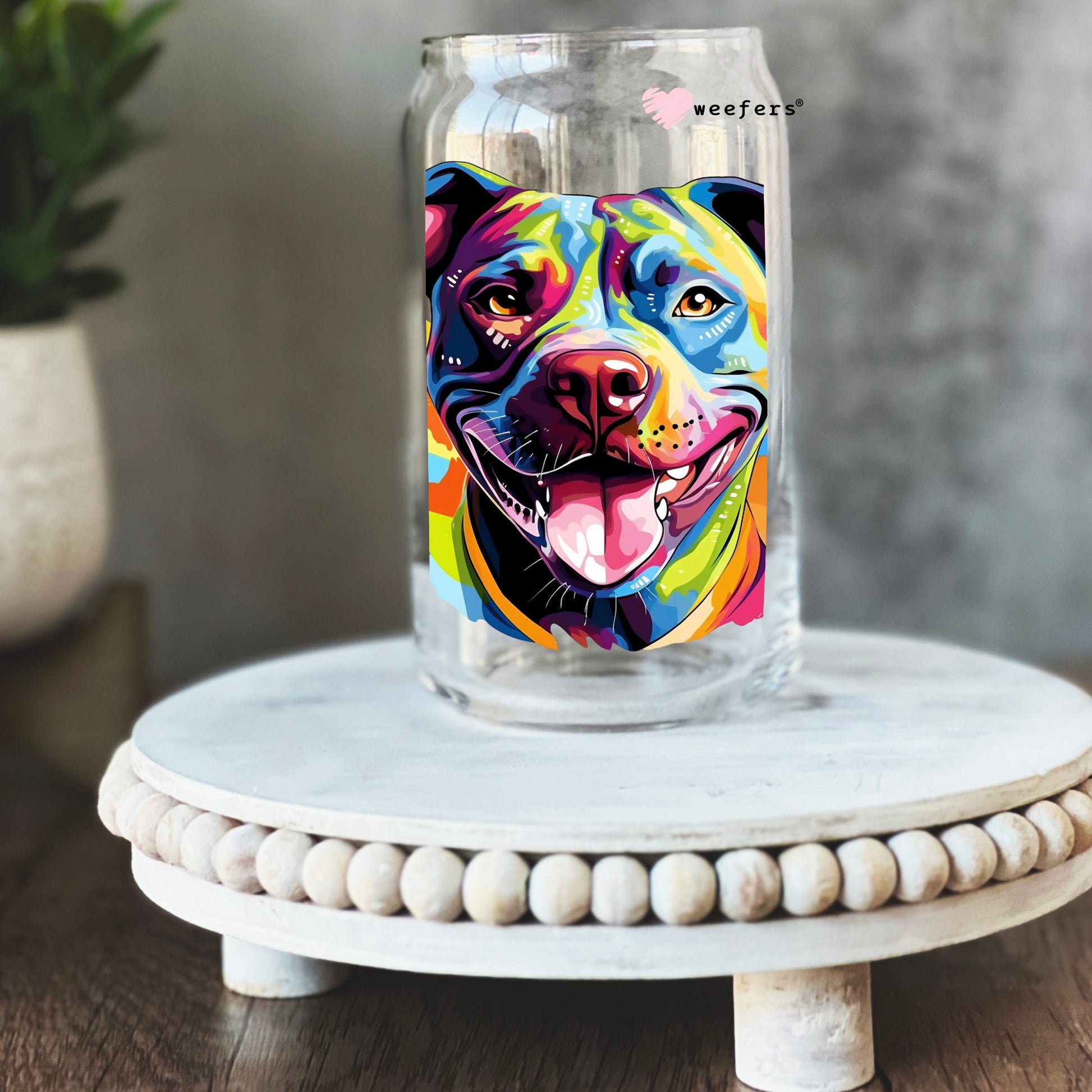 Staffordshire Bull Terrier Colorful Watercolor 16oz Libbey Glass Can UV DTF or Sublimation Wrap - Decal - Weefers