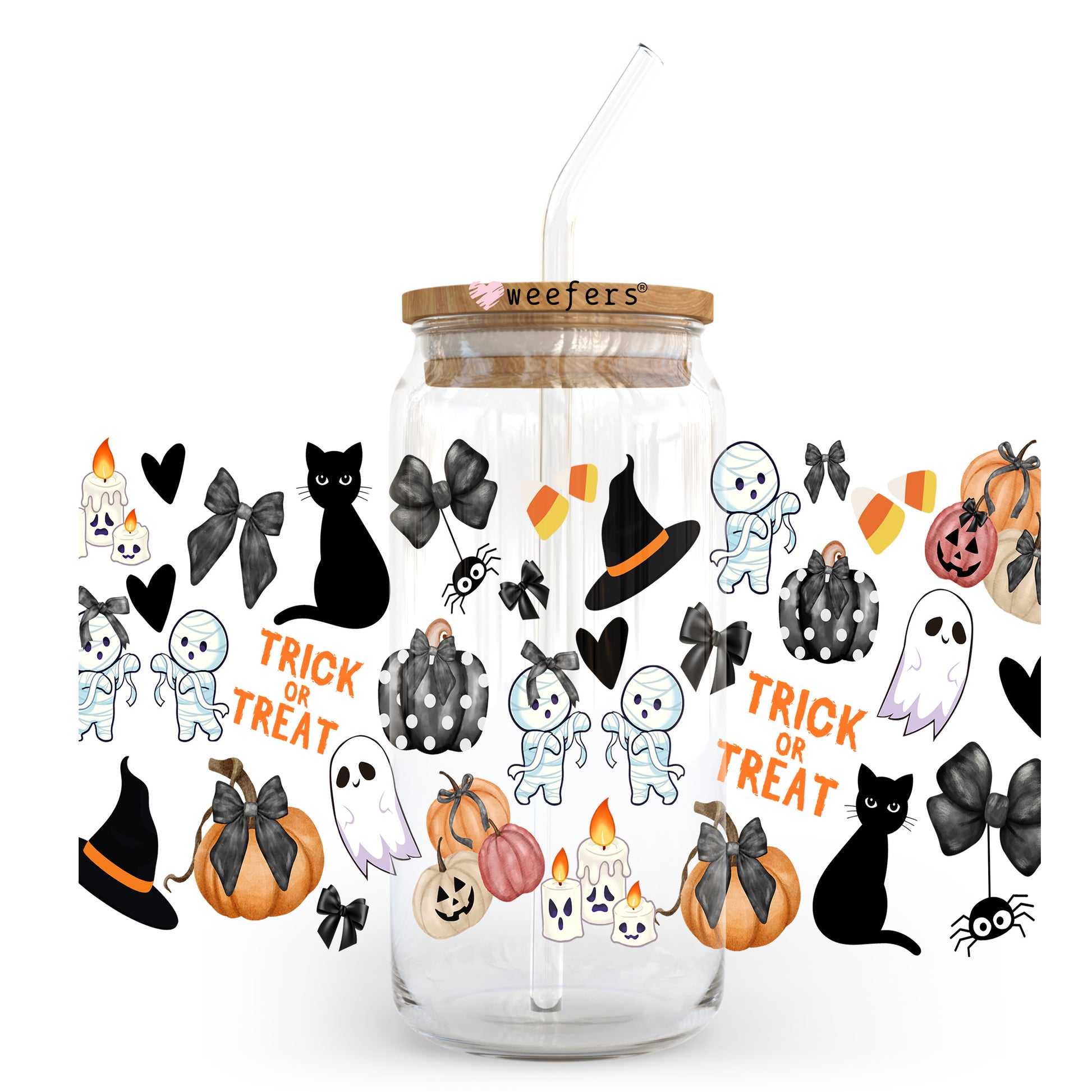 Trick Or Treat Halloween 20oz Libbey Glass Can, 34oz Hip Sip, 40oz Tumbler, 24oz Cold Cup UV DTF or Sublimation Decal Transfer - Weefers