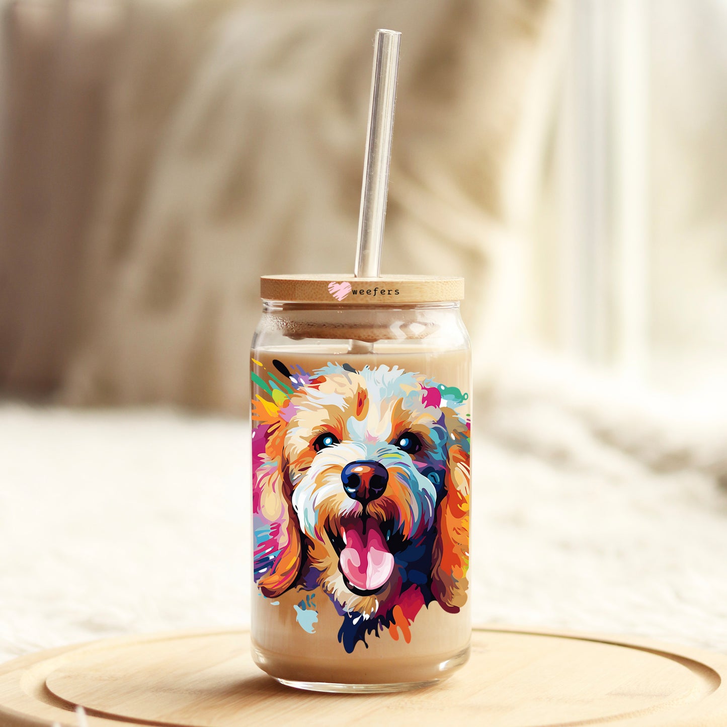 Poodle Colorful Watercolor 16oz Libbey Glass Can UV DTF or Sublimation Wrap - Decal - Weefers