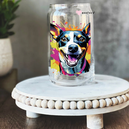 Rat Terrier Colorful Watercolor 16oz Libbey Glass Can UV DTF or Sublimation Wrap - Decal - Weefers