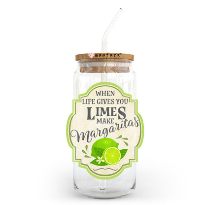 When Life Gives You Limes Make Margaritas 20oz Libbey Glass Can UV DTF or Sublimation Wrap - Decal - Weefers