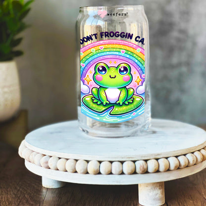 I Don't Froggin Care 16oz Libbey Glass Can UV DTF or Sublimation Wrap Decal Transfer - Weefers