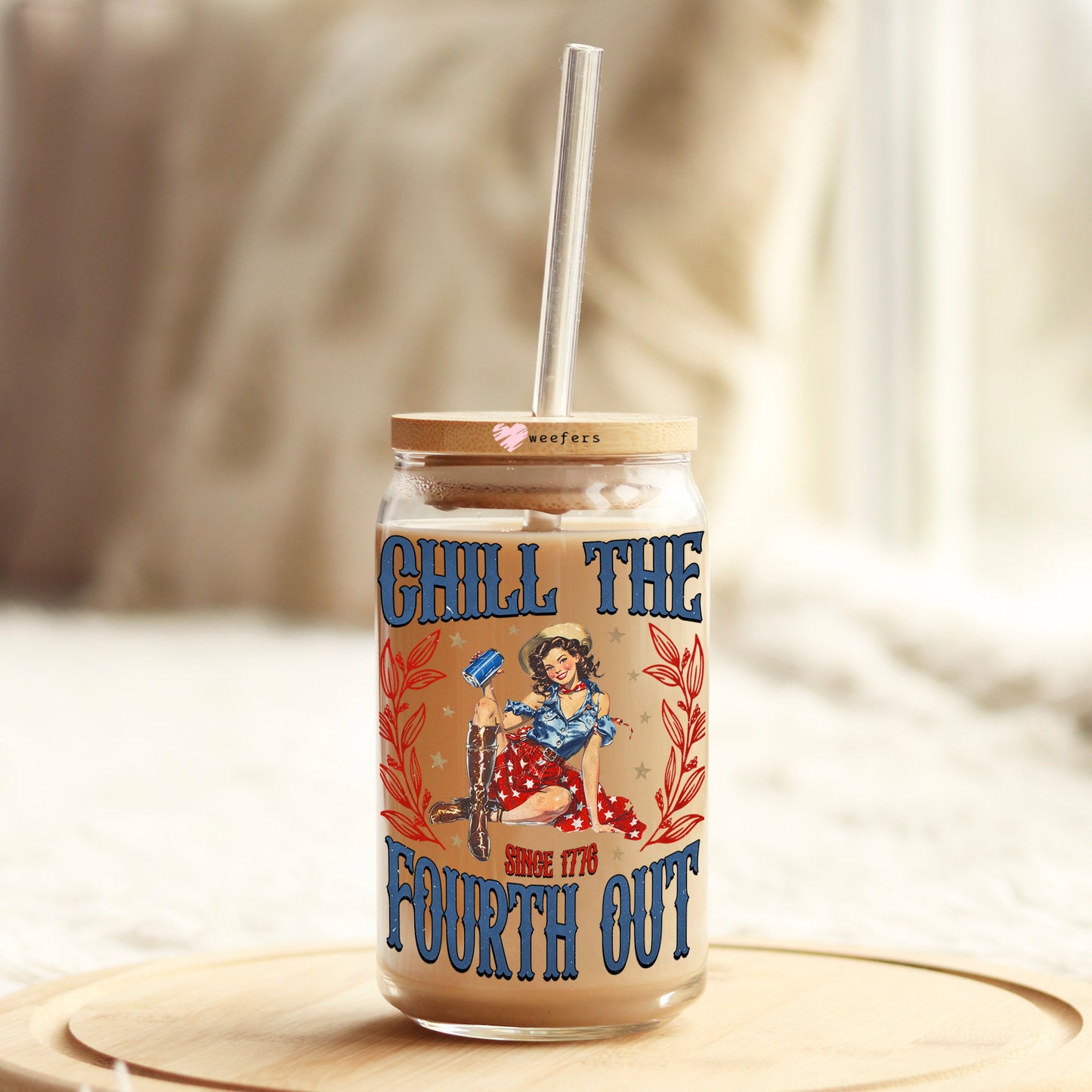 Chill the Fourth Out 4th of July 16oz Libbey Glass Can UV DTF or Sublimation Wrap Decal Transfer - Weefers