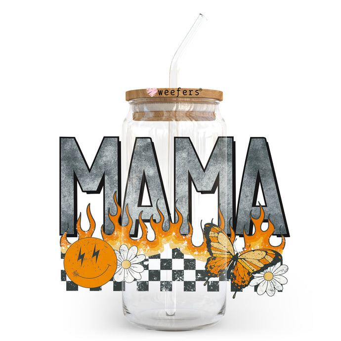 a glass jar with a straw in it that says mama