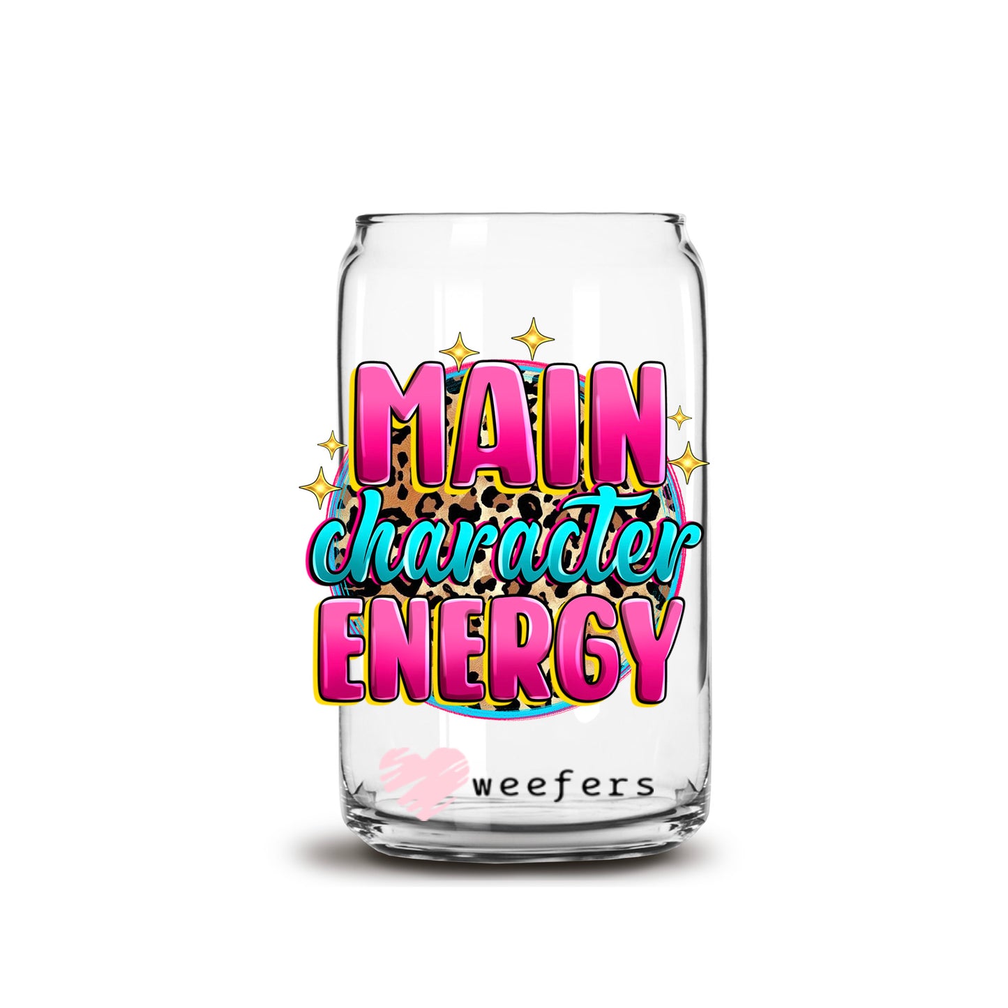 Main Character Energy Pink Teal 16oz Libbey Glass Can UV DTF or Sublimation Wrap - Decal - Weefers