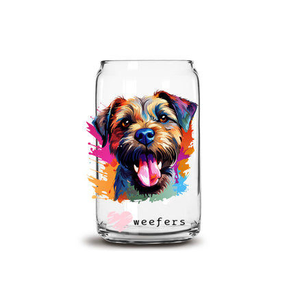 Border Terrier Colorful Watercolor 16oz Libbey Glass Can UV DTF or Sublimation Wrap - Decal - Weefers