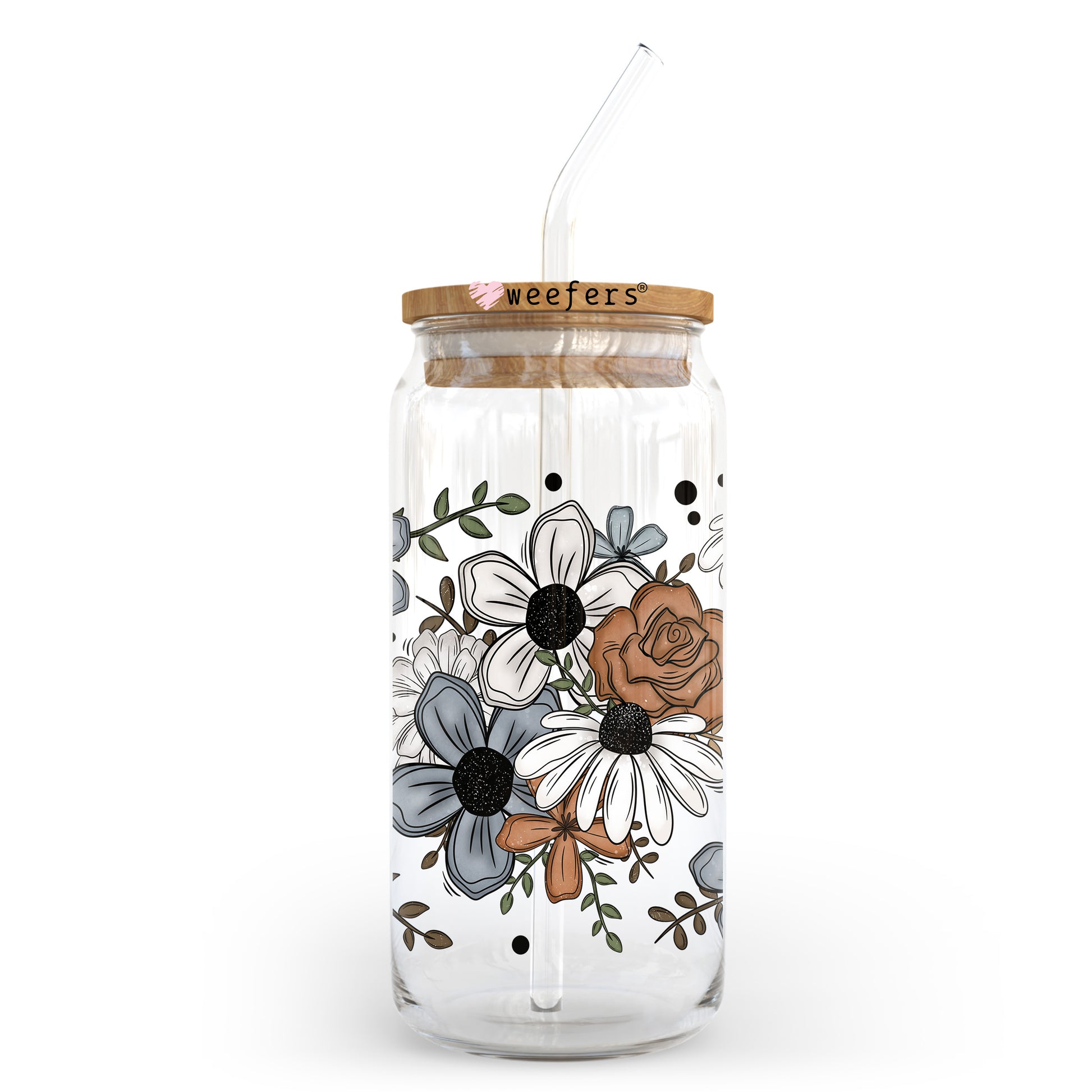 Grey and Rust Florals 20oz Libbey Glass Can, 34oz Hip Sip, 40oz Tumbler, 24oz Cold Cup UV DTF or Sublimation Decal Transfer - Weefers