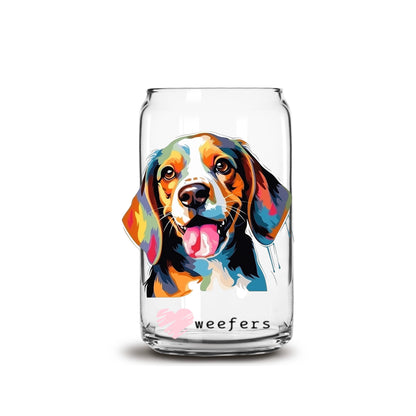 Beagle Colorful Watercolor 16oz Libbey Glass Can UV DTF or Sublimation Wrap - Decal - Weefers