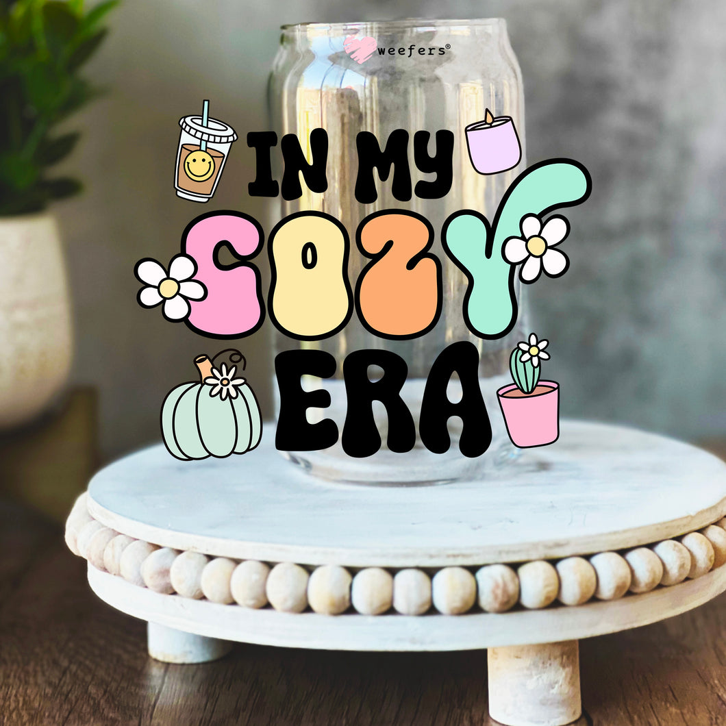 In My Cozy Era Pink Teal 16oz Libbey Glass Can UV DTF Decal Transfer - Weefers