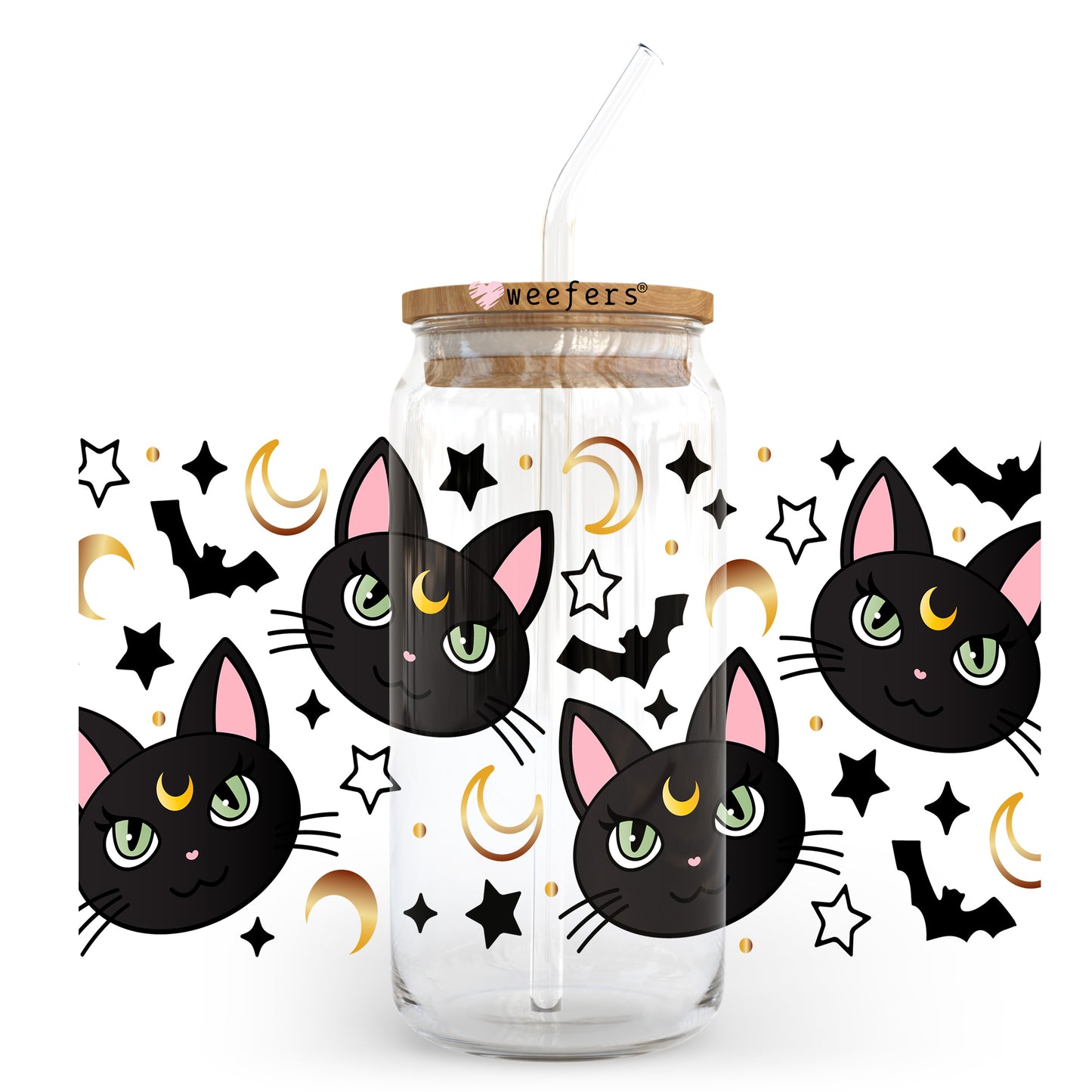 Lunar Cats 20oz Libbey Glass Can, 34oz Hip Sip, 40oz Tumbler, 24oz Cold Cup UV DTF or Sublimation Decal Transfer - Weefers