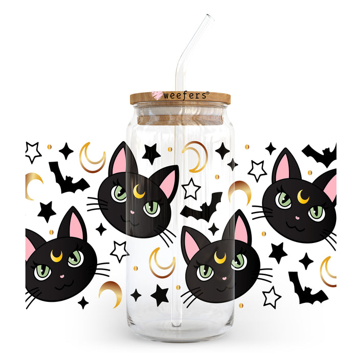 a glass jar with a cat design on it
