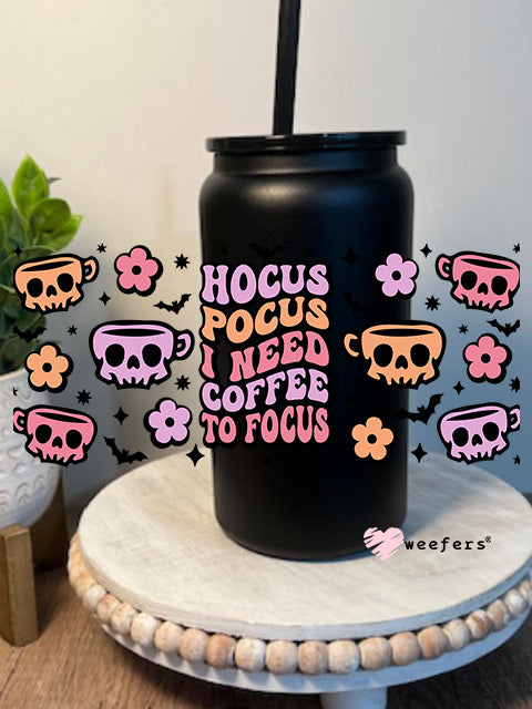 Hocus Pocus I Need Coffee to Focus Halloween 16oz Libbey Glass Can UV DTF Decal Transfer - Weefers