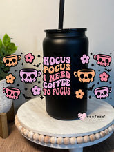 Load image into Gallery viewer, Hocus Pocus I Need Coffee to Focus Halloween 16oz Libbey Glass Can UV DTF Decal Transfer - Weefers
