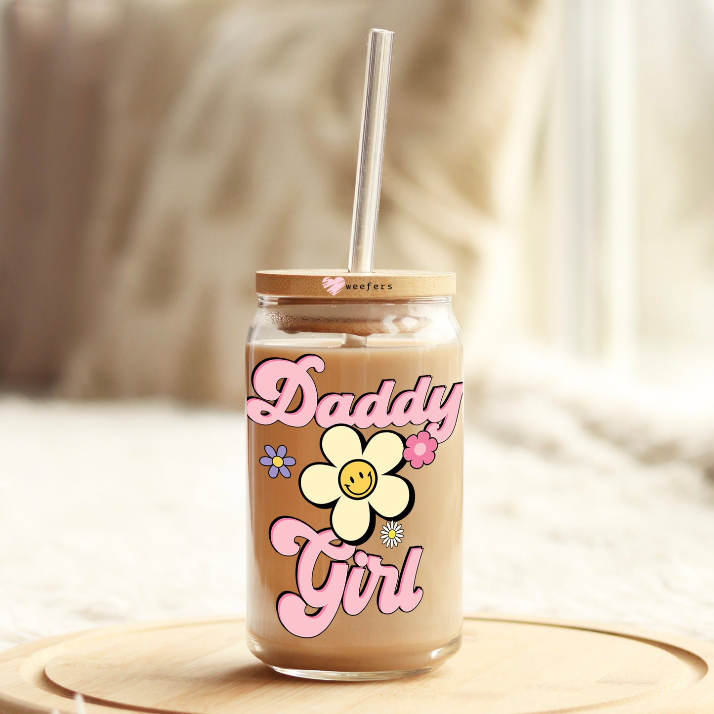 Daddy's Girl Retro Flower 16oz Libbey Glass Can UV DTF or Sublimation Wrap - Decal Transfer - Weefers